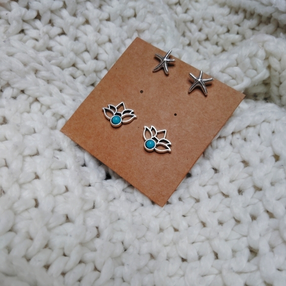 2 for 25$ Silver and Turquoise womens Earrings Set - Picture 1 of 2